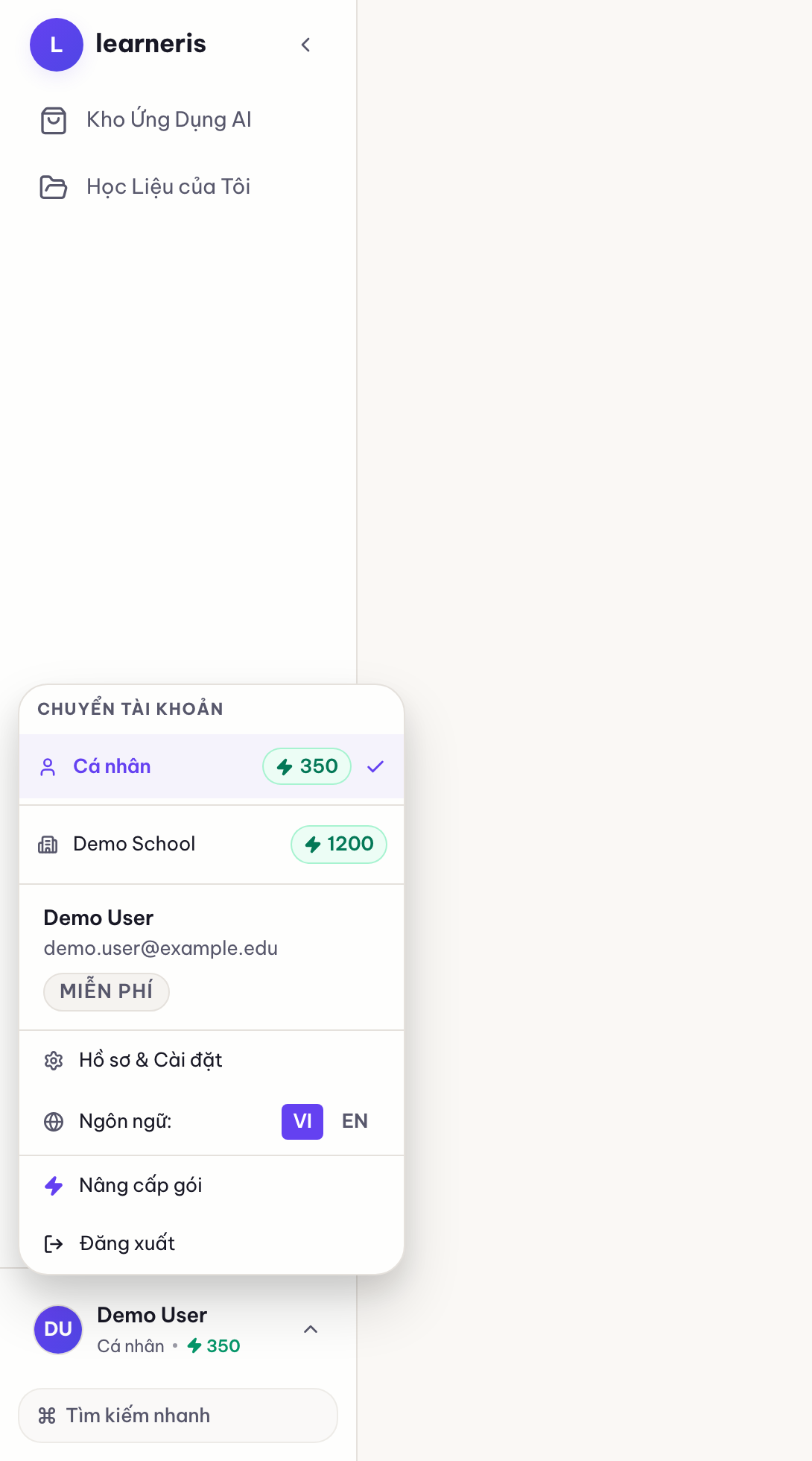 Thanh bên mới — điều hướng theo vai trò và bộ chuyển không gian làm việc · The new sidebar — role-aware nav and the workspace switcher