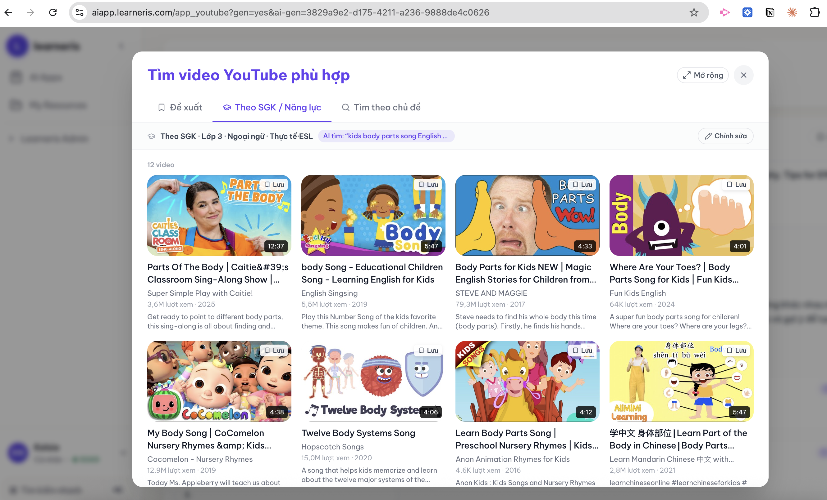 The redesigned YouTube finder after a search — the filters collapsed to a one-line summary and a full grid of matching videos fills the screen